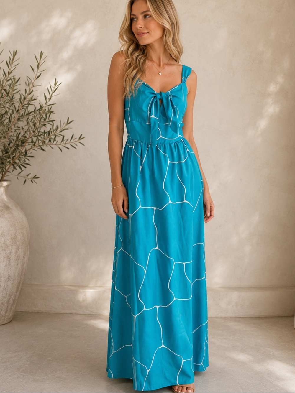 Susana Monaco Sleeveless Empire Maxi Dress Chameleon Blue Size 8